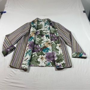 Unbranded Jacket woman’s XL Reversible Floral Striped Lightweight Cardigan coat
